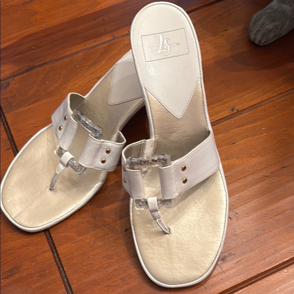Life Stride White and Gold Sandals with Cushioned Insole